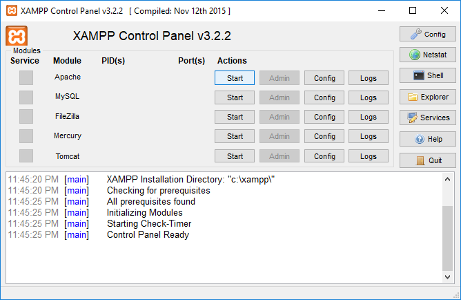 xampp control panel