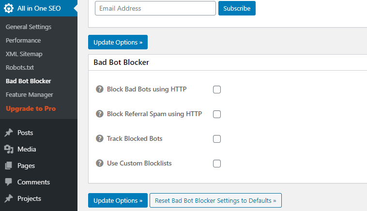 bad bot blocker interface