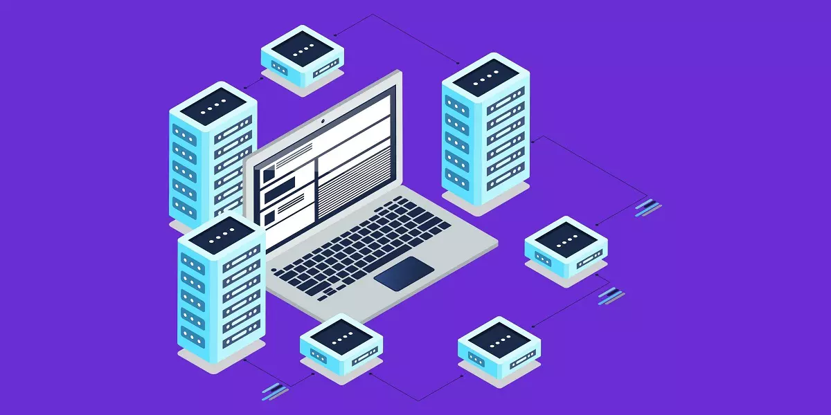 Serveri i laptop – vizuelni prikaz web hosting usluge i hosting paketa