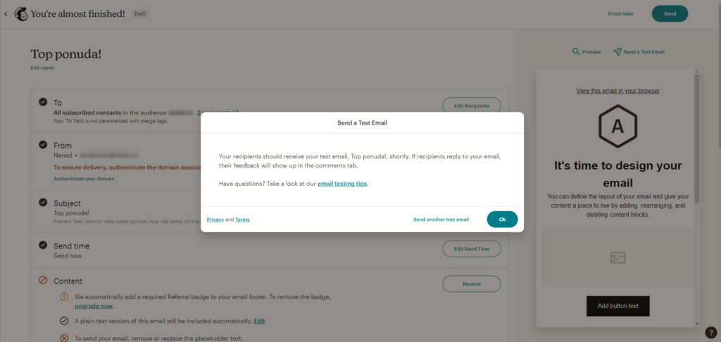 testni email