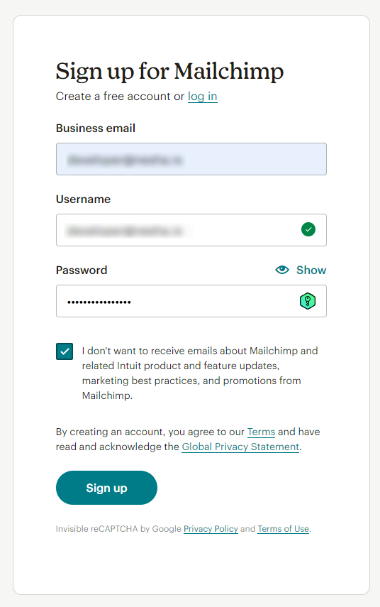 registracija mailchimp naloga