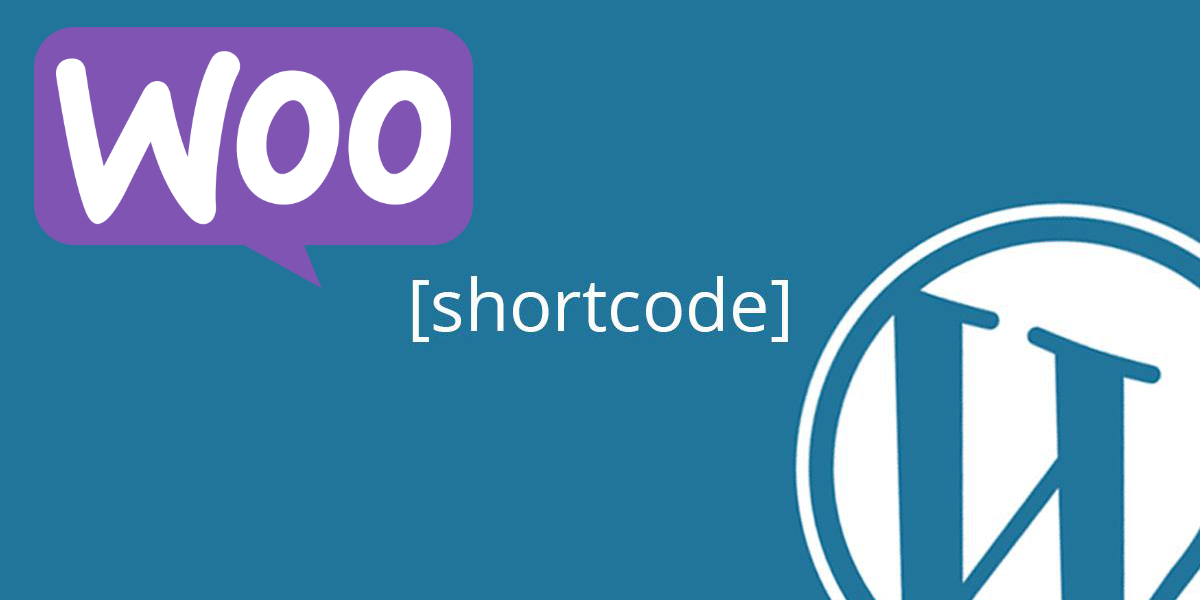 Ilustracija koja prikazuje WooCommerce logo, WordPress logo i tekst [shortcode] u sredini.