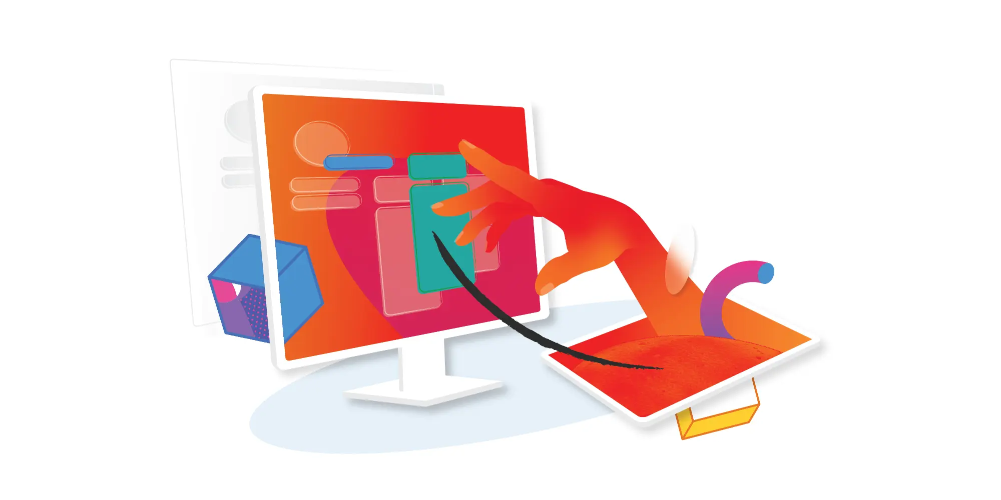 Ilustracija dizajniranja web sajta povlačenjem elemenata na ekranu