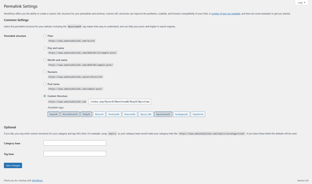 wordpress permalinks